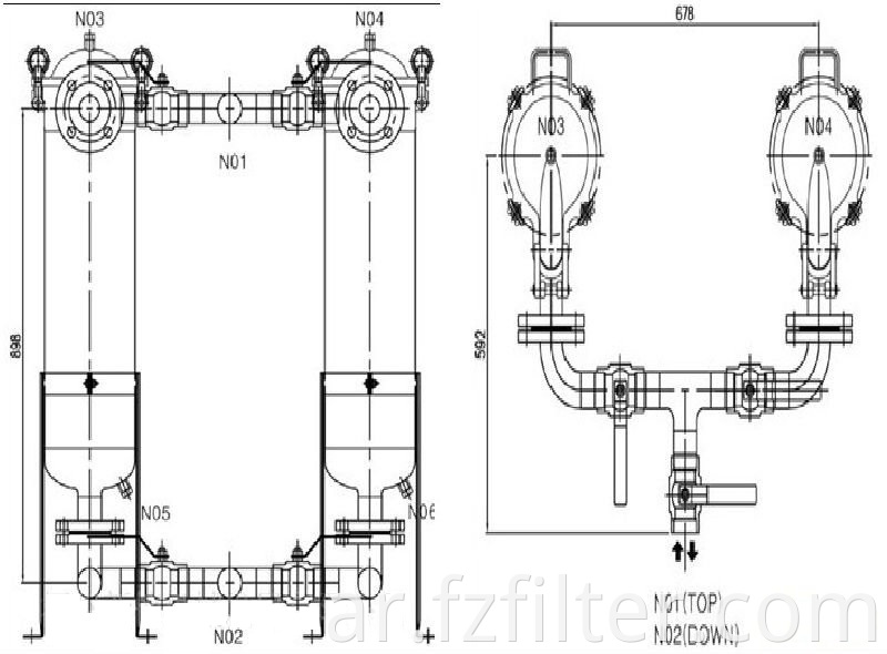 Drawing of Duplex Filter Housings